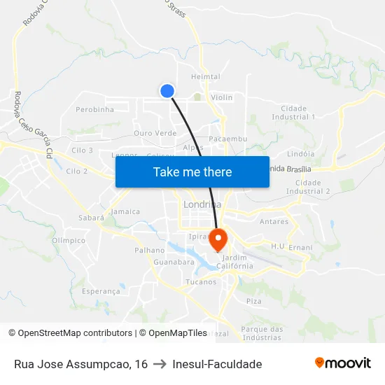 Rua Jose Assumpcao, 16 to Inesul-Faculdade map