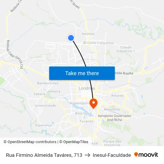 Rua Firmino Almeida Taváres, 713 to Inesul-Faculdade map