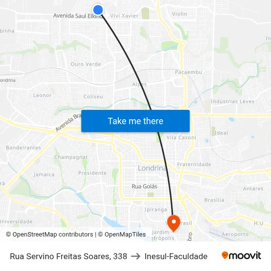 Rua Servino Freitas Soares, 338 to Inesul-Faculdade map