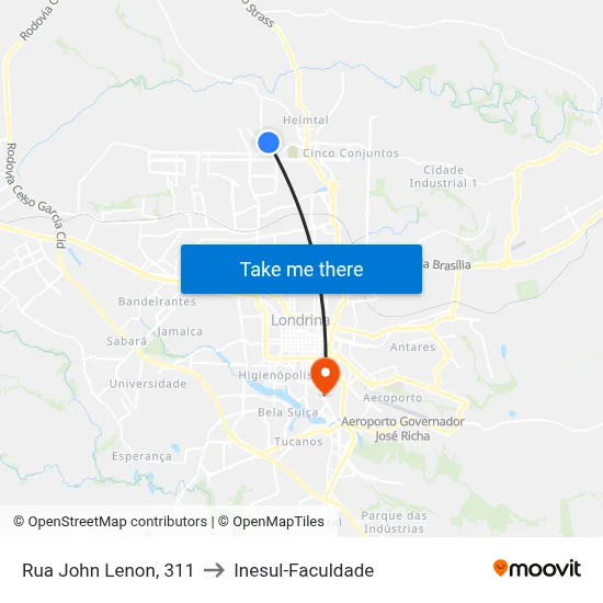 Rua John Lenon, 311 to Inesul-Faculdade map