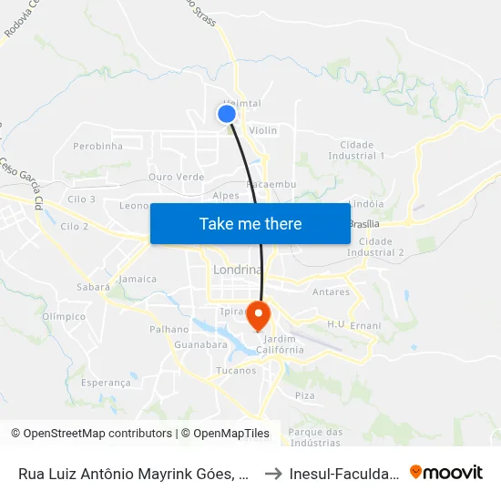 Rua Luiz Antônio Mayrink Góes, 516 to Inesul-Faculdade map