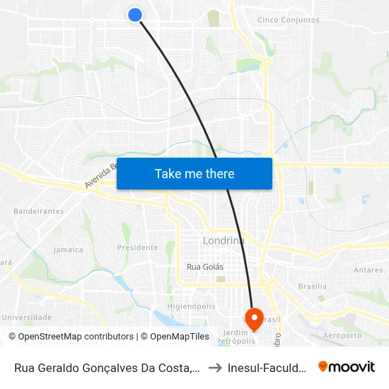 Rua Geraldo Gonçalves Da Costa, 548 to Inesul-Faculdade map