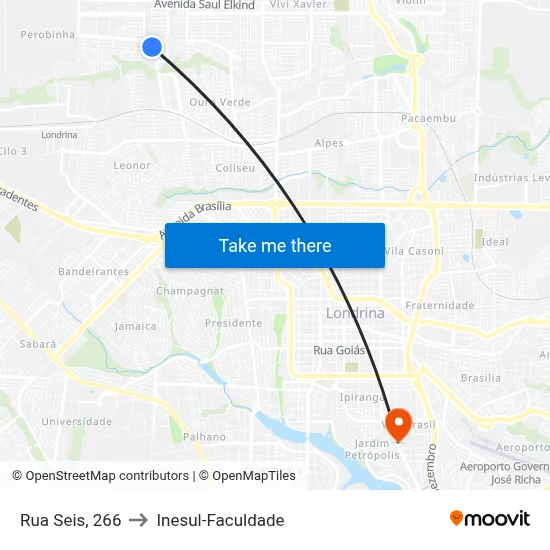 Rua Seis, 266 to Inesul-Faculdade map