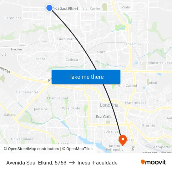 Avenida Saul Elkind, 5753 to Inesul-Faculdade map