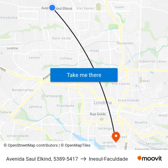 Avenida Saul Elkind, 5389-5417 to Inesul-Faculdade map