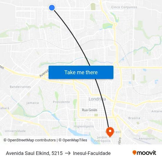 Avenida Saul Elkind, 5215 to Inesul-Faculdade map