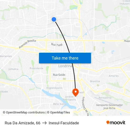 Rua Da Amizade, 66 to Inesul-Faculdade map