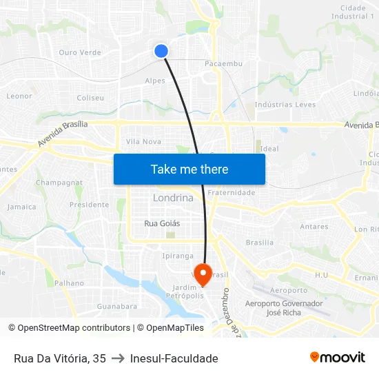 Rua Da Vitória, 35 to Inesul-Faculdade map
