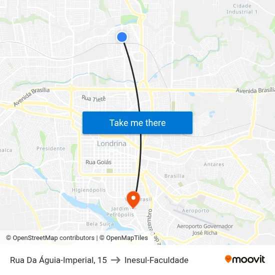 Rua Da Águia-Imperial, 15 to Inesul-Faculdade map
