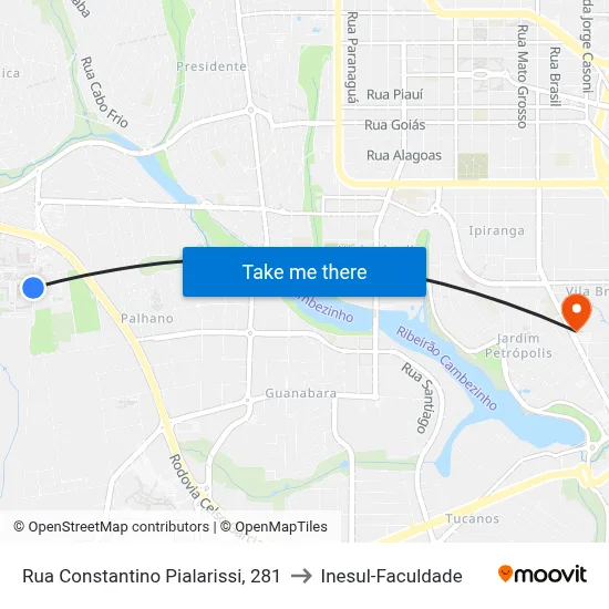 Rua Constantino Pialarissi, 281 to Inesul-Faculdade map