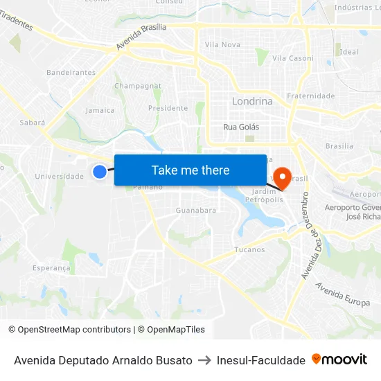 Avenida Deputado Arnaldo Busato to Inesul-Faculdade map