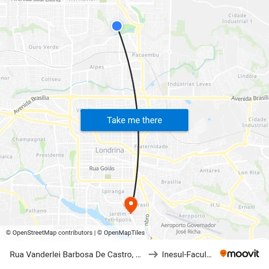 Rua Vanderlei Barbosa De Castro, 224-296 to Inesul-Faculdade map