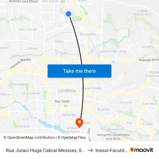 Rua Juraci Huga Cabral Messias, 850-912 to Inesul-Faculdade map