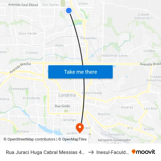 Rua Juraci Huga Cabral Messias 448-480 to Inesul-Faculdade map