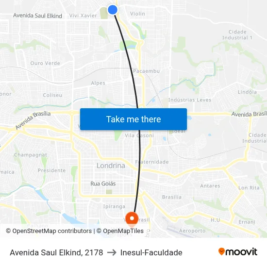 Avenida Saul Elkind, 2178 to Inesul-Faculdade map