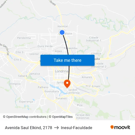 Avenida Saul Elkind, 2178 to Inesul-Faculdade map