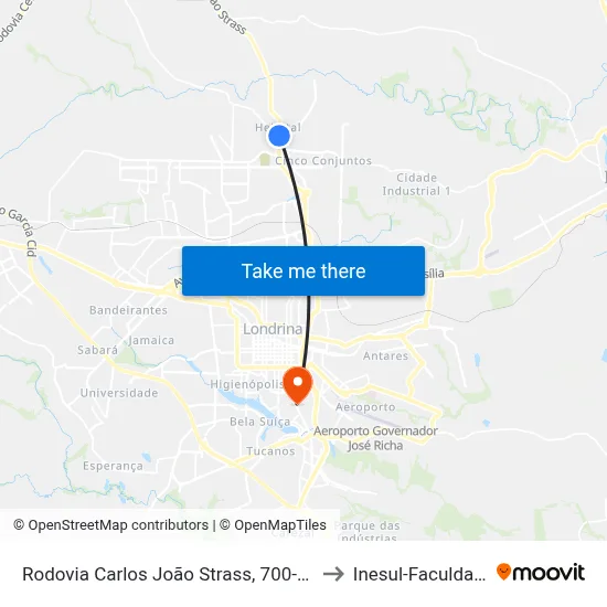 Rodovia Carlos João Strass, 700-754 to Inesul-Faculdade map
