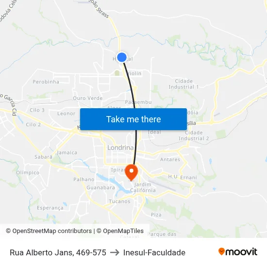 Rua Alberto Jans, 469-575 to Inesul-Faculdade map