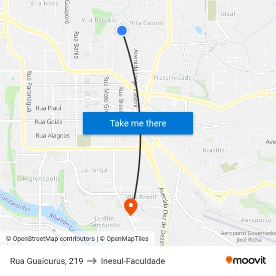 Rua Guaicurus, 219 to Inesul-Faculdade map