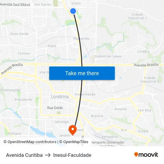 Avenida Curitiba to Inesul-Faculdade map