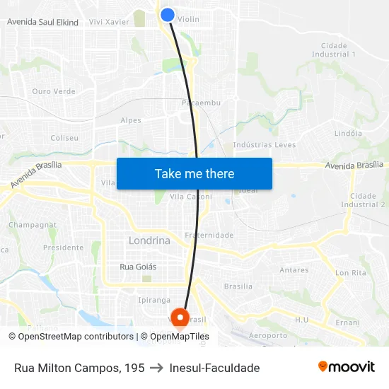 Rua Milton Campos, 195 to Inesul-Faculdade map