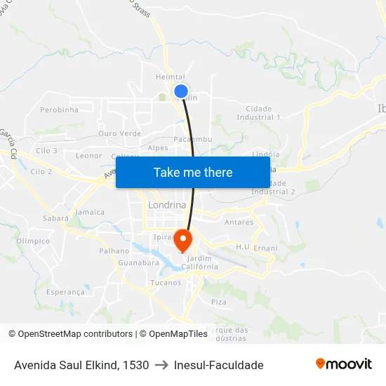 Avenida Saul Elkind, 1530 to Inesul-Faculdade map