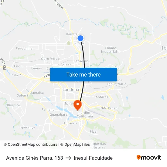Avenida Ginés Parra, 163 to Inesul-Faculdade map