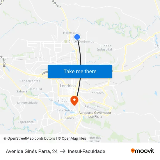 Avenida Ginés Parra, 24 to Inesul-Faculdade map