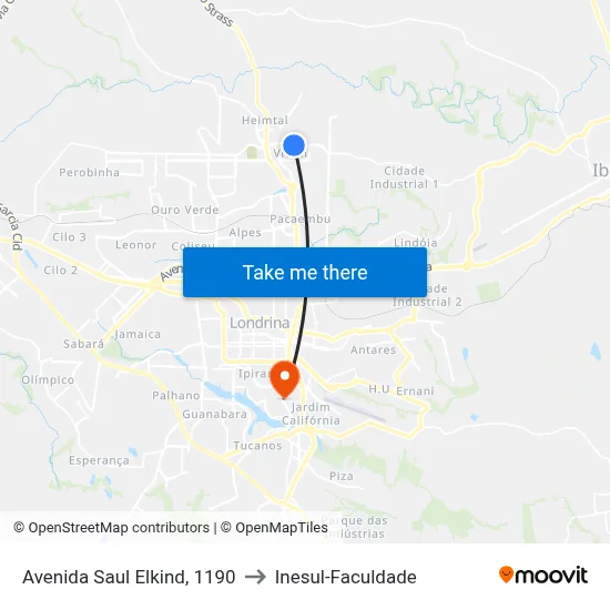Avenida Saul Elkind, 1190 to Inesul-Faculdade map