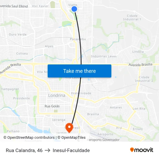 Rua Calandra, 46 to Inesul-Faculdade map