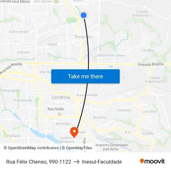 Rua Félix Chenso, 990-1122 to Inesul-Faculdade map