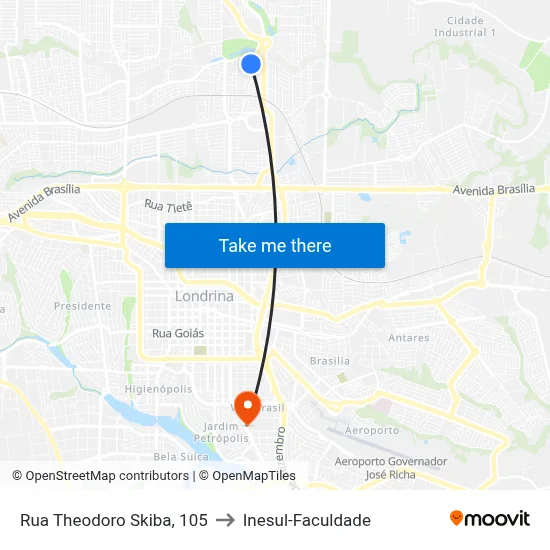 Rua Theodoro Skiba, 105 to Inesul-Faculdade map