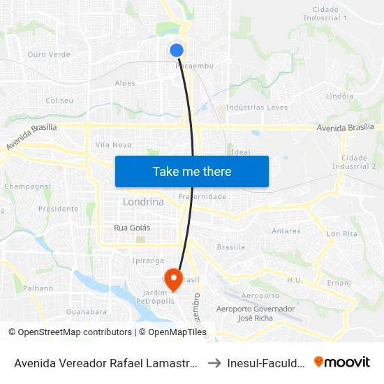 Avenida Vereador Rafael Lamastra, 305 to Inesul-Faculdade map