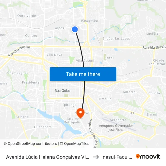 Avenida Lúcia Helena Gonçalves Viana, 1049 to Inesul-Faculdade map