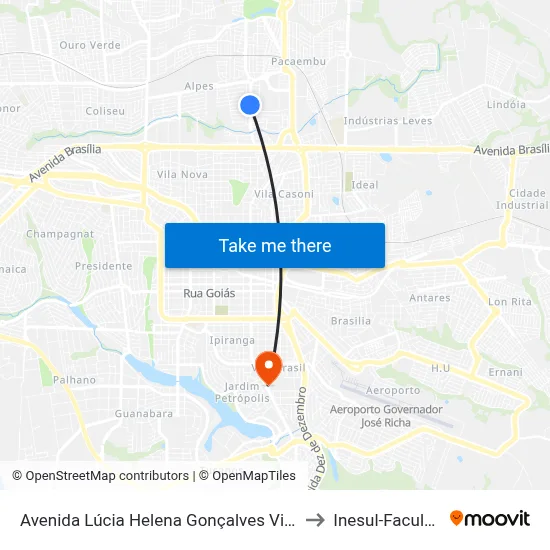 Avenida Lúcia Helena Gonçalves Viana, 807 to Inesul-Faculdade map