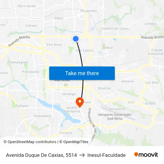Avenida Duque De Caxias, 5514 to Inesul-Faculdade map