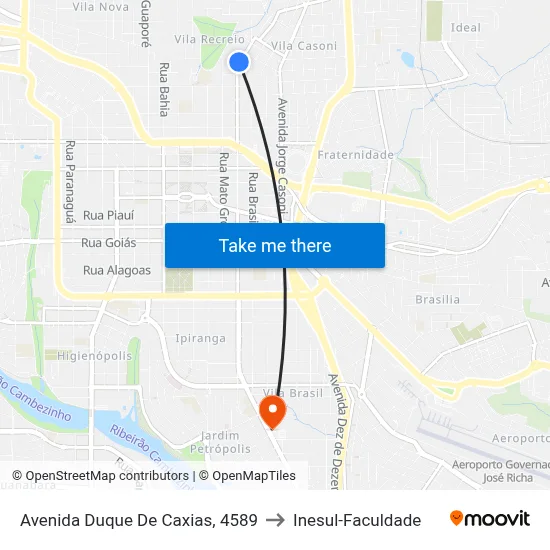Avenida Duque De Caxias, 4589 to Inesul-Faculdade map