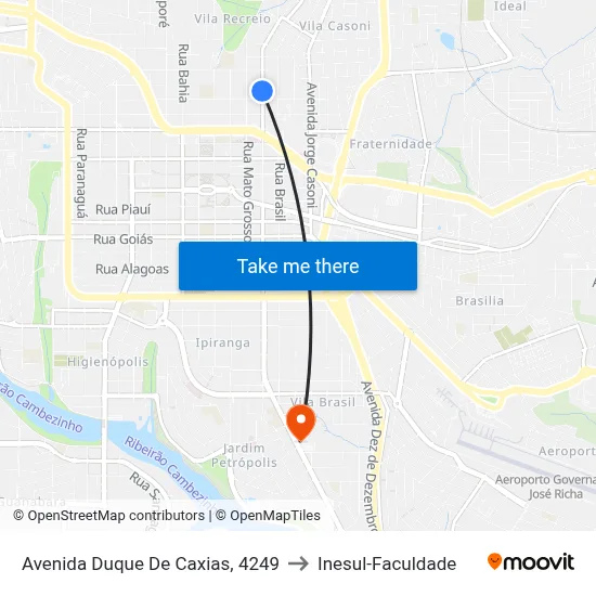 Avenida Duque De Caxias, 4249 to Inesul-Faculdade map