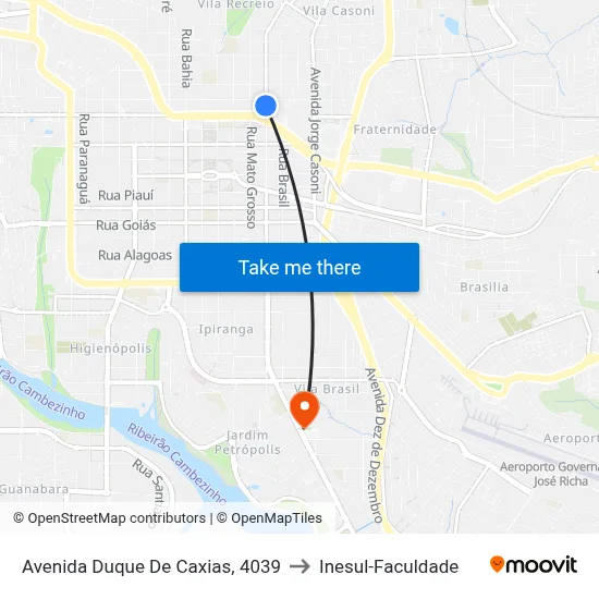 Avenida Duque De Caxias, 4039 to Inesul-Faculdade map