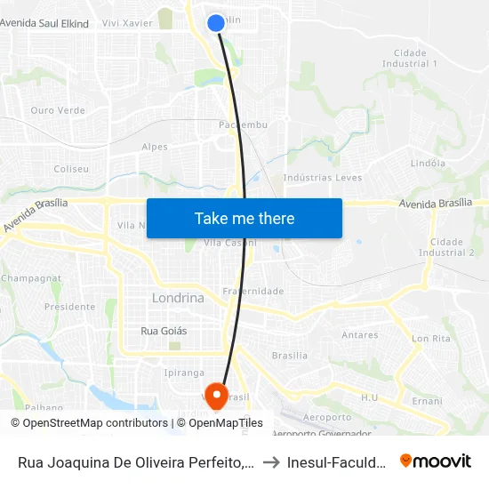 Rua Joaquina De Oliveira Perfeito, 277 to Inesul-Faculdade map