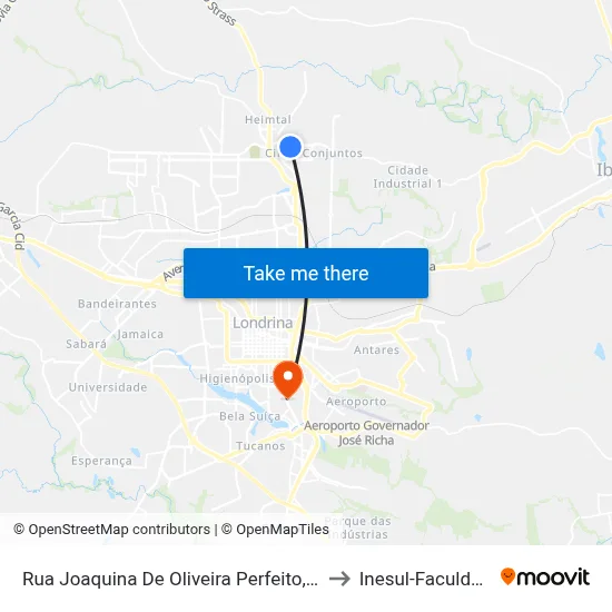 Rua Joaquina De Oliveira Perfeito, 435 to Inesul-Faculdade map