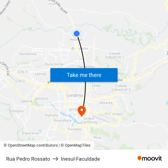 Rua Pedro Rossato to Inesul-Faculdade map