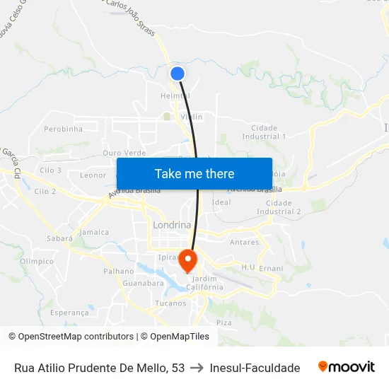 Rua Atilio Prudente De Mello, 53 to Inesul-Faculdade map