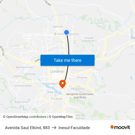 Avenida Saul Elkind, 883 to Inesul-Faculdade map