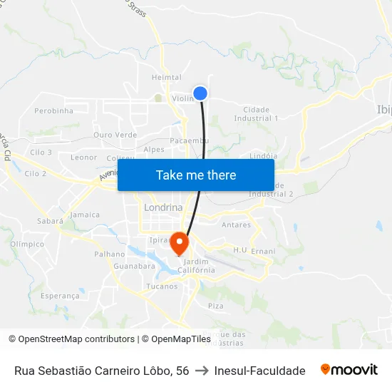 Rua Sebastião Carneiro Lôbo, 56 to Inesul-Faculdade map