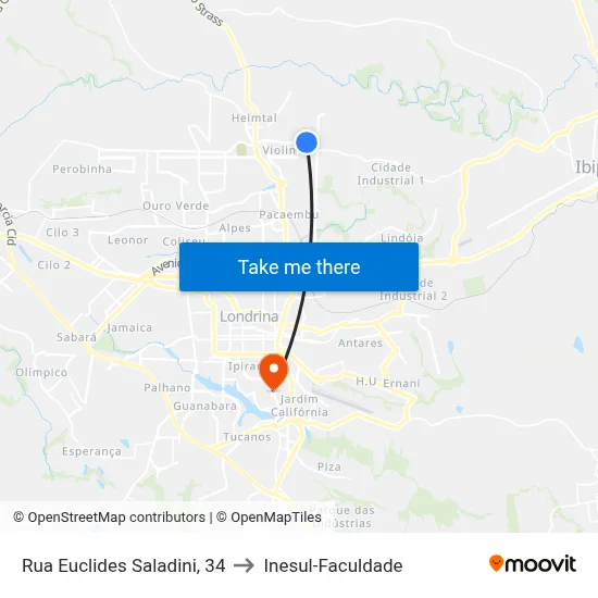 Rua Euclides Saladini, 34 to Inesul-Faculdade map