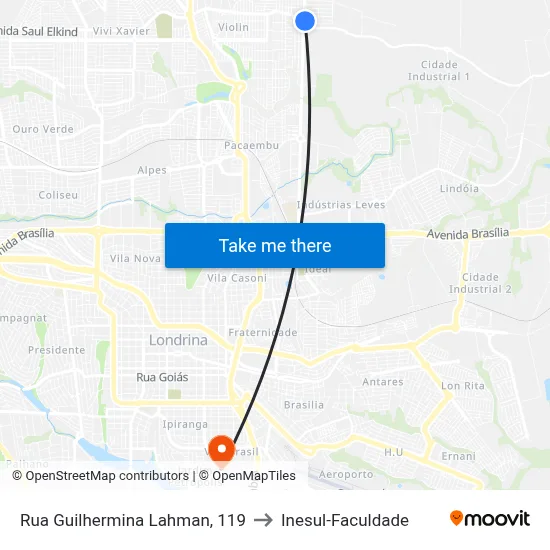 Rua Guilhermina Lahman, 119 to Inesul-Faculdade map