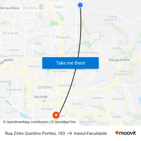Rua Zirbo Quintino Pontes, 183 to Inesul-Faculdade map