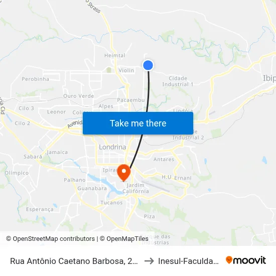 Rua Antônio Caetano Barbosa, 266 to Inesul-Faculdade map