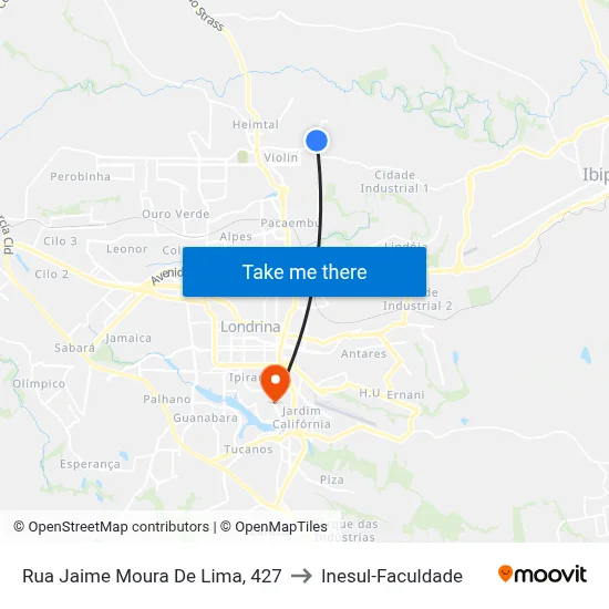 Rua Jaime Moura De Lima, 427 to Inesul-Faculdade map